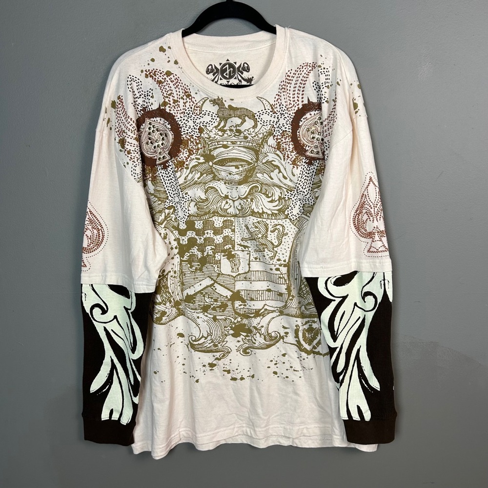 Y2K Jinzu Shirt Mens 3XL Layered Thermal Y2K Graphic Spade Studded Emo Skater